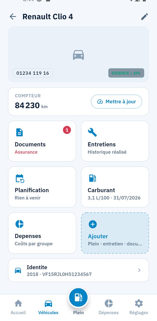 Détail d'un véhicule (thème clair)